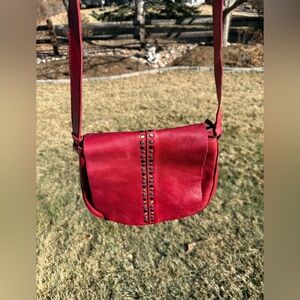 Vilenca Holland BohoStudded Cross Body Red Leather Made In India
